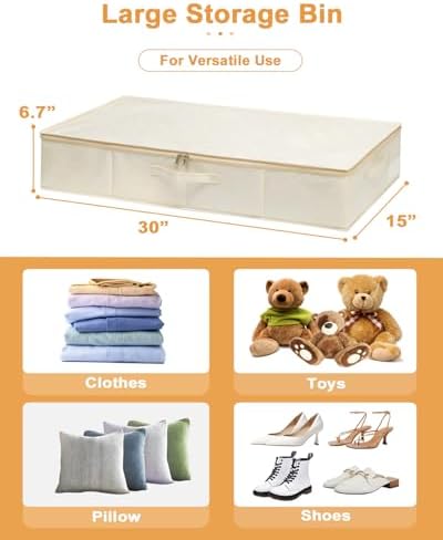 punemi 6 inch Tall Sturdy Under Bed Wedding Dress Storage Box, 2Pack, Beige - Image 5