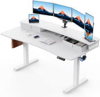 HUANUO 60″ x 30″ Electric Standing Desk with 2 Drawers, C-Clamp Mount Compatible, Height Adjustable Computer Desk, Home Office Stand Up Desk with 4 Preset Heights & 2 Hooks, White by HUANUO