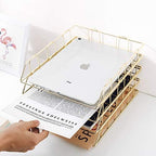 Gold 4-Tier Stackable Paper Tray Desk Organizer - Image 3