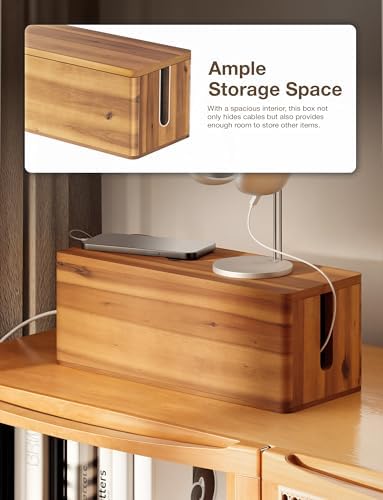 TIDITA 16" L Wooden Cable Management Box Round Edge, Magnetic Lid, Large - Image 4