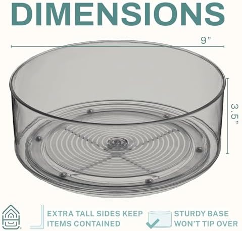 Home Intuition Round Plastic Grey Lazy Susan Turntable Food Storage Container for Kitchen (9" Round, 1 Pack) - Image 2