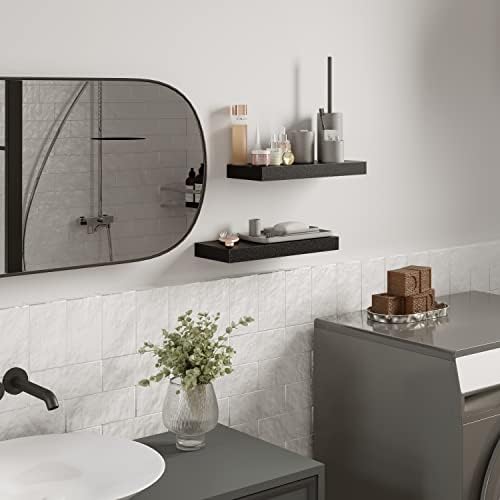 BAMEOS Floating Shelves, Black Wall Mounted Wooden Shelves with Invisible Brackets Set of 2, Hanging Wall Shelves Decoration for Bedroom, Bathroom, Living Room and Kitchen - Image 4