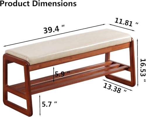 2-Tier Solid Wood Shoe Rack Bench for Entryway, Beige, 39.4inches - Image 2