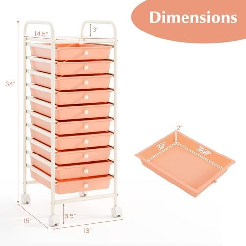 COSTWAY 10-Drawer Rolling Storage Cart, Utility Mobile Trolley - Image 3