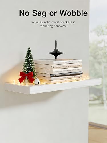 Amada Paulownia Wood Floating Shelves for Wall, Set of 4, White - Image 4