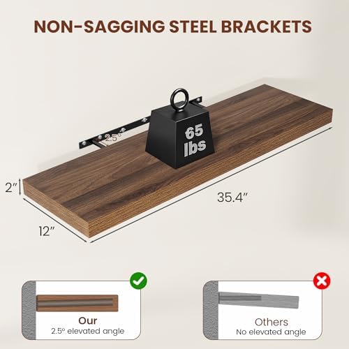 Vivelove 12 Inch Deep Floating Shelves 36” Set of 2, Walnut - Image 3