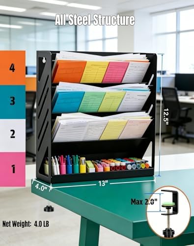 Yuxh 13" 4-Tier Clamp-On Desk Shelf, Metal File Organizer - Image 2