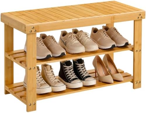 Amada 3 Tier Bamboo Shoe Rack Bench for Entryway, Living Room, Natural by AMADAHOMEFURNISHING