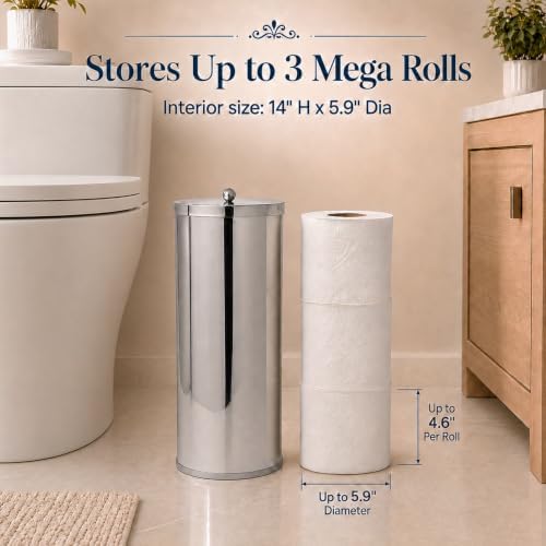 [2023 Upgraded Version] HUJI Rust Resistant Stainless Steel Toilet Paper Roll Canister Holder w/Removable Base for Bathroom Storage (1 Pack, Toilet Paper Canister) - Image 4