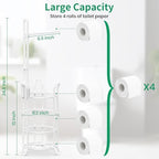 TomCare Toilet Paper Holder Stand Free Standing, Holds 4 Mega Rolls, White - Image 3