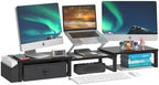 LAND·VOI Dual Monitor Stand with Drawer and Side Pockets, Monitor Riser for Desk, Home Office Desk Storage, Multi-Scenario Adaptation for Work and Entertainment, Black, HMS02BK by LAND%C2%B7VOI