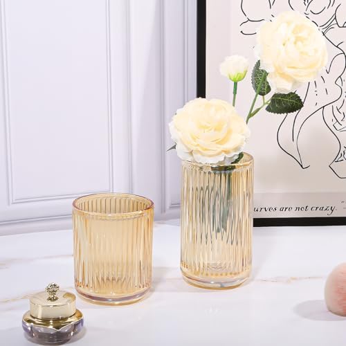 DASITON Makeup Brush Holder Organizer, Crystal Glass Makeup Brushes Storage Holder, Vintage Make Up Brush Cup for Vanity, Pen Pencil Holder for Desk, Toothbrush Holders for Bathroom (Coffee SL) - Image 3
