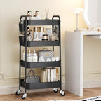 TOOLF 4 Tier Rolling Cart, Metal Utility Storage Cart with Pegboard, Black - Image 3