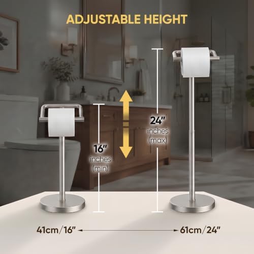 BESy Toilet Paper Holder Stand Bathroom Tissue Free Standing Brushed Nickel - Image 3