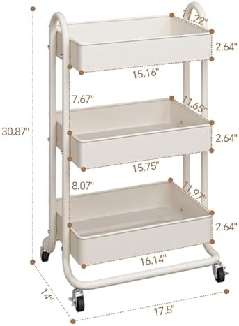 MIOCASA 3-Tier Metal Utility Rolling Cart, Heavy Duty Multifunction Cart with Lockable Casters, Easy to Assemble, Suitable for Office, Bathroom, Kitchen, Garden - Image 2