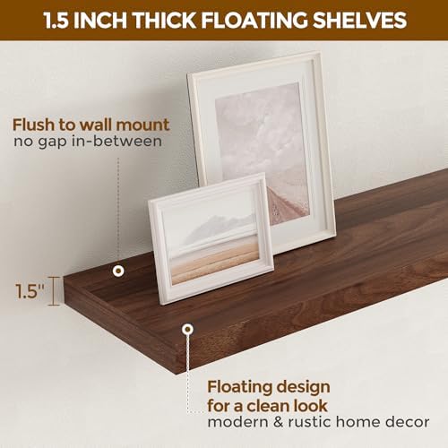 Fun Memories 16 Inch Long Floating Shelves, 9.3 Inch Deep Floating Shelf for Wall, Living Room, Kitchen, Rustic Deep Wood Shelves for Bathroom, 2 Pack Storage Display Shelf for Books, Decor, Walnut - Image 6