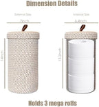 Toilet Paper Holder Handmade – Woven Cotton Toilet Paper Stand & Storage Basket with Lid, Freestanding Organizer for Bathroom, Fits 3 Mega Rolls Gradient Brown 14'' x 7'' - Image 2