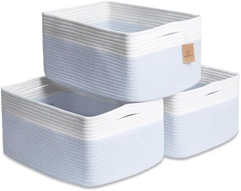 NaturalCozy Storage Baskets 16.8”x13”x7.6” Cotton Rope Woven Baskets for Organizing 3-Pack | Toy Storage Bins | Basket for Shelves, Laundry, Blanket, Clothes, Closet, Kitchen, Bathroom, Gifts by NaturalCozy