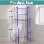 3-Tier Over The Toilet Storage Organizer, Space-Saving Bathroom Rack with Paper Holder & 4 Hooks, 64" Tall Freestanding Carbon Steel Shelf for Small Apartment Laundry Room (Purple) - Image 2
