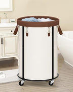 STORAGE MANIAC Rolling Laundry Hamper with Wheels 110L Laundry Basket, Round Laundry Cart with Metal Frame and Removable Bag, Clothes Hamper for Bedroom, Bathroom, Dorm Room, Laundry Room, Beige - Image 6