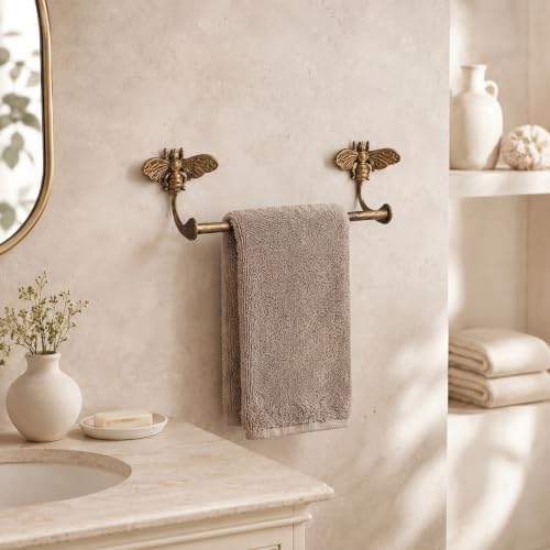 12 in Bee Antique Brass Towel Bar Vintage Gold Bathroom Towel Rack - Image 4