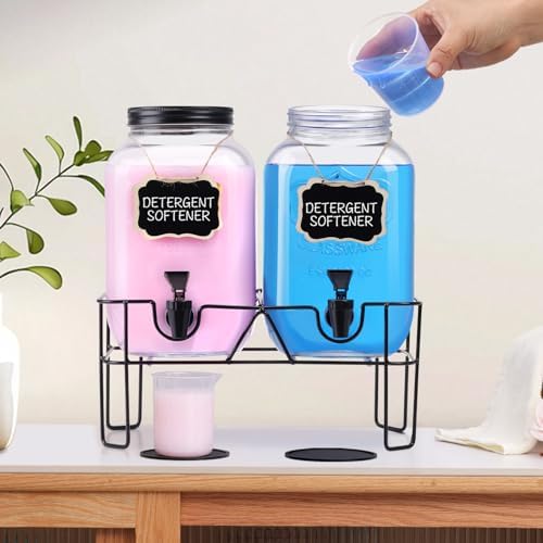 2 Sets 1 Gallon Glass Laundry Detergent Dispenser with Stand, Measuring Cup, Soap Dispenser for Laundry Room, Liquid Laundry Detergent for Liquid Detergent, Fabric Softener - Image 6