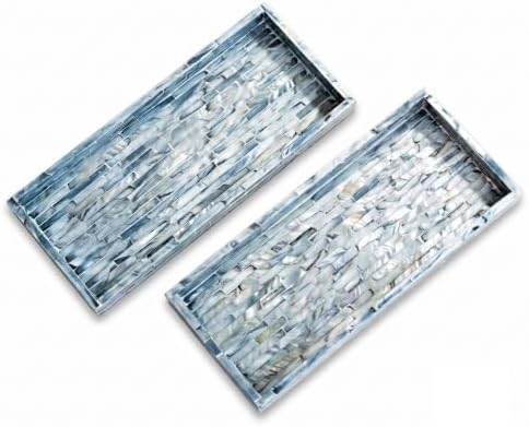PEMAR Blue Mother of Pearl Tray Set of 2 – Handcrafted Decorative Vanity & Countertop Organizer for Bathroom, Entryway, Coffee Table – Elegant Home Decor Accent, 11.8" Lx5.1 Wx1 H by PEMAR