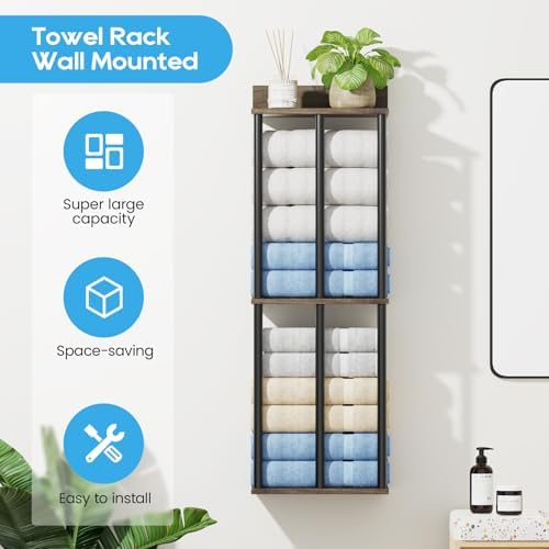 Towel Racks for Bathroom Wall Mounted with Wooden Storage Shelf - Image 3