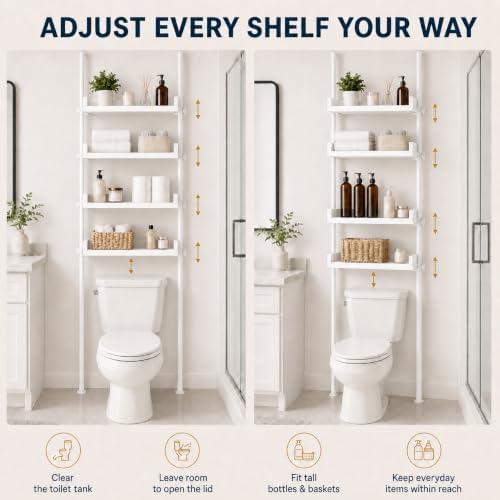 ALLZONE Tension Over The Toilet Storage Cabinet, No-Drill, Fits 92-116 in. - Image 5