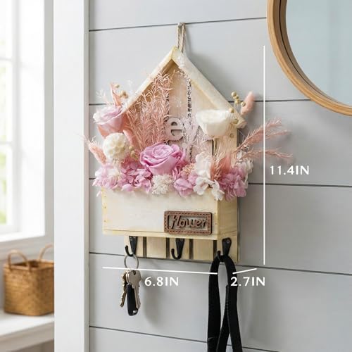 Key Holder Wall Mount with Preserved Pink Roses, Unique Wall Hooks for Home Decor, Forever Flowers Key Hook for Housewarming Gifts, Birthday Gifts for Women, Mom, Friend, Room Decor (Pink) - Image 2