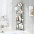 SWTYMIKI Standing Shower Caddy Corner - 4‑Tier Stainless Steel Shower Organizer Shelf with 12 Hooks and Adhesive Pads, Rustproof Corner Shelves Stand Rack for Bathroom Shower Room, Silver - Image 5