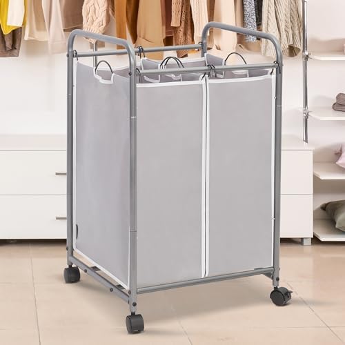 STORAGE MANIAC 2 Section Laundry Sorter, Laundry Hamper with Wheels, Gray - Image 2