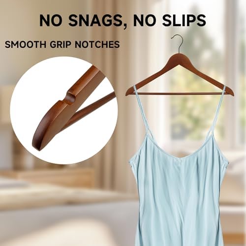 Wooden Clothes Hangers with Pants Bars, Walnut, 24-Pack - Image 4
