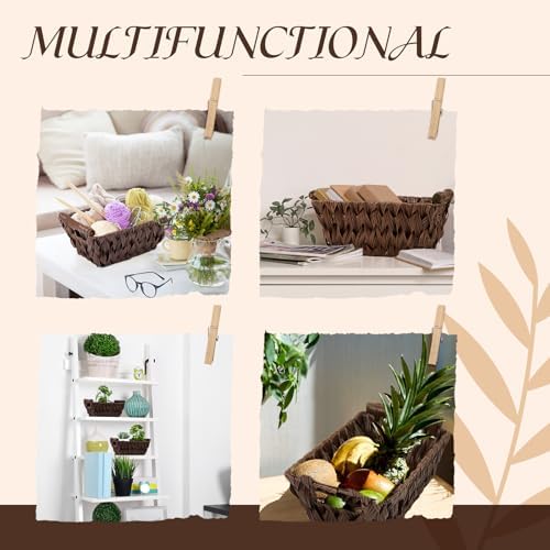 Marsui 6 Pcs Small Wicker Baskets for Gifts Empty 9 x 6 x 4 Inches Hand Woven Seagrass Rattan Towel Baskets Bin Organizer Shelf Pantry for Bathroom Storage Towel Kitchen Toilet Room (Coffee) - Image 4