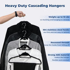 Black Velvet Hangers, Stackable Hanger with Non Slip Felt Fabric - Image 2