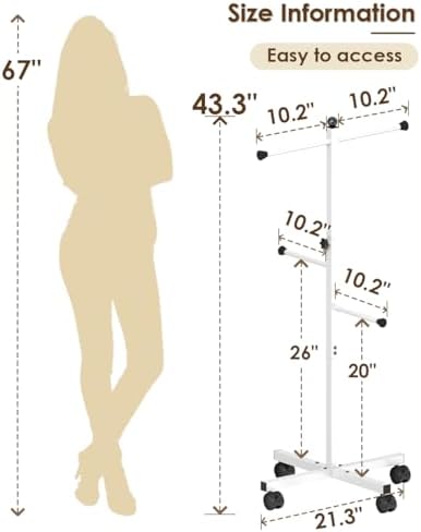 43-49 Inch Adjustable Shopping Bag Rack with Wheel, Heavy Duty Metal T-shaped Grocery Bag Holder for Retail Stores, Large Bag Display Stand for Malls,Vendor,Boutique,Trade Show, 4 Arms,White - Image 4