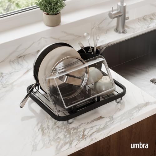 Umbra Sinkin Dish Drying Rack – Drainer Caddy with Removable Cutlery Holder – Use in Sink or On Counter, Black - Image 2