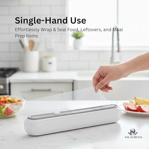 Food Plastic Wrap Dispenser with Cutter | Durable ABS Material | One-Handed Smooth Cutting | Refillable Cling Film Storage Organizer | Fits Standard Wrap Rolls - Image 2