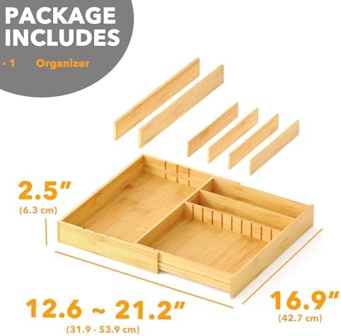 SpaceAid 2.5" High Bamboo Silverware Drawer Organizer with Labels, Kitchen Utensil Expandable Tray Holder for Flatware, Cutlery, Spoon and Knives Drawer Storage Organization (Natural) - Image 4