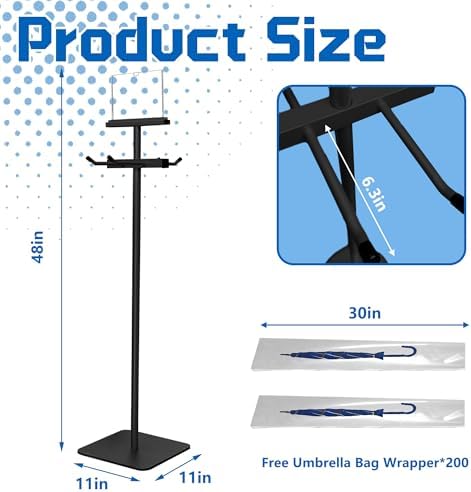 Wet Umbrella Bag Stand with Free 200 Large Plastic Disposable Bags, Black - Image 3