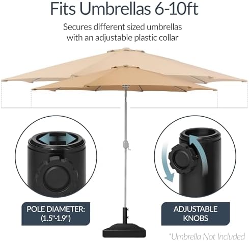 Best Choice Products Fillable Umbrella Base Stand Pyramid Design Plastic Patio Umbrella Base Stand, Pole Holder for Outdoor, Lawn w/ 55lbs Weight Capacity, Adjustment Knob - Black - Image 4