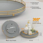 Oroyutor 13-Inch Gray Wooden Lazy Susan Spice Organizer with Gold Rail - Image 5
