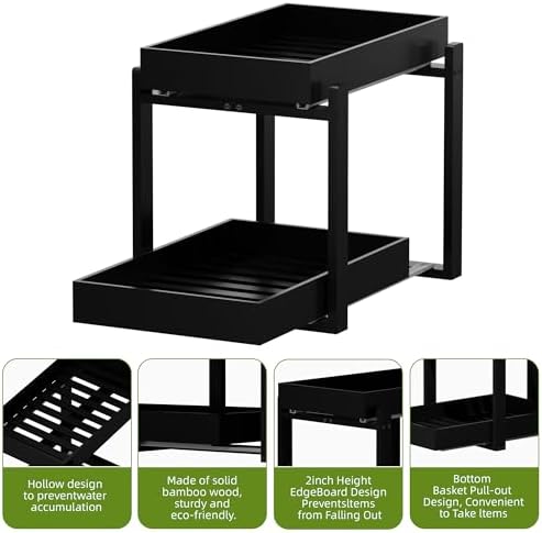 APRTAT 2 Pack Bamboo Under Sink Organizer, 2-Tier Pull Out Storage Drawers - Image 6