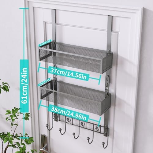 HapiRm Over The Door Hanger with Coat Hooks and 2 Baskets, Rustproof & Waterproof Over The Door Hooks, Storage Organizer for Hats, Bathroom, Kitchen, Bedroom - Grey - Image 5