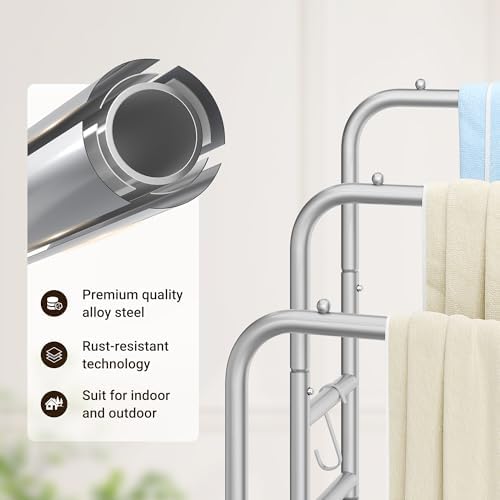 ELYKEN 40" H Freestanding Towel Rack with Shelf, 3 Tier Towel Stand, Silver - Image 4