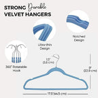 HOUSE DAY Premium Velvet Hangers 50 Pack Blue, Non-Slip Flocked Felt Hangers, Sturdy Clothes Hanger with 360° Rotatable Hook, Heavy Duty Durable Slim Coat Hanger for Closet Space Saving - Image 2