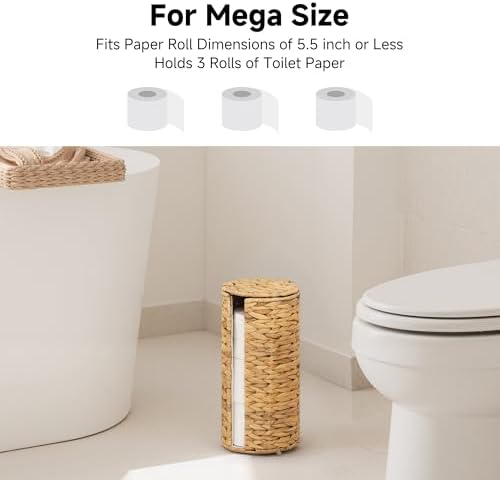 StorageWorks Water Hyacinth Free Standing Toilet Paper Holder Stand for Bathroom, 3 Rolls of Toilet Tissue Storage with a Built-in Cloth Lining, Toilet Roll Holder Stand with Lid - Image 6