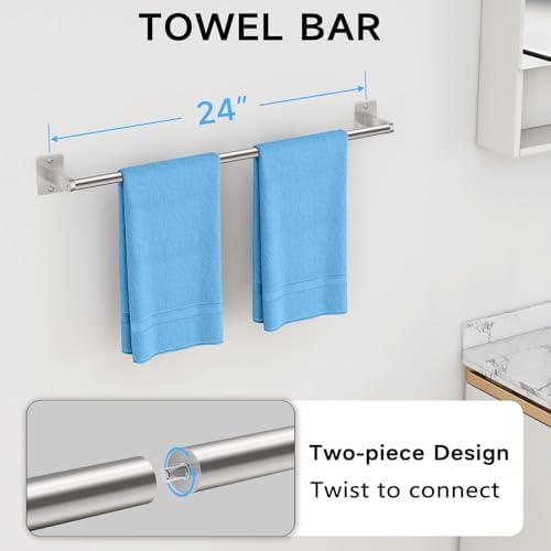 KLJKPA 10-Piece Brushed Nickel Bathroom Hardware Set, 24 inch Towel Bar - Image 2