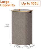 Lifewit 105L Large Laundry Basket with Lid, Removable Bags, Brown - Image 4
