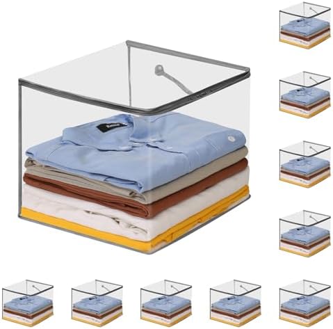 10 PCS Clear Zippered Storage Bags with Handles,Sweater Storage with Two-way Zipper,Foldable Closet Organizer Bed Sheet Organizer,Cube Plastic Organizer,Bag,Bin,for Clothes,Towel-GY by Remittur